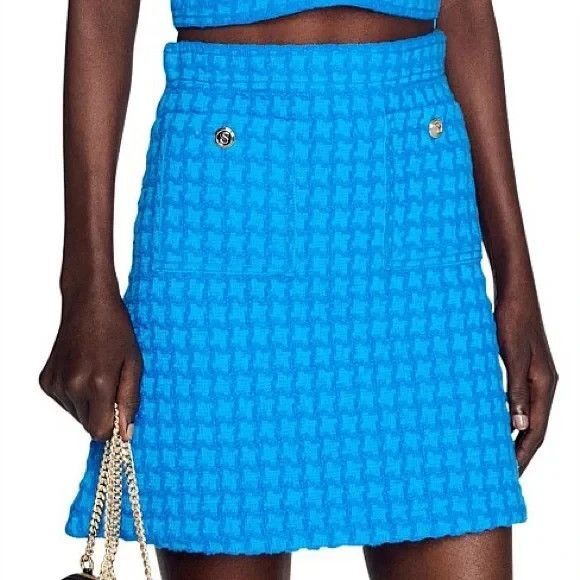 💥NWT💥   SANDRO Paris Women's Riviere Tweed Mini Skirt Bleu Electriqu  💥NWT 💥 - Picture 1 of 16